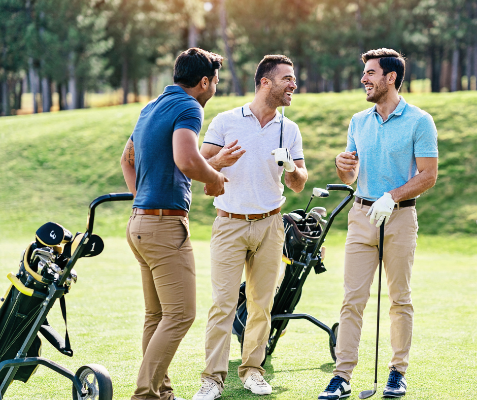 Decorative image of men chatting on a golf course