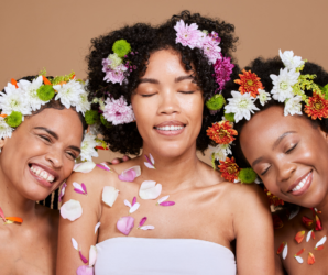 Millennial Moms covered in flowers happy